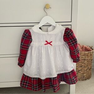 Red Plaid Kids Dress with White Lace Overlay